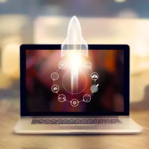 rocket shooting out of laptop