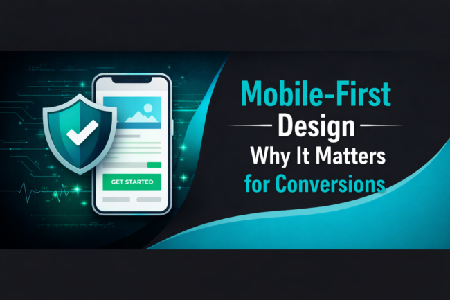 Illustration showing mobile-first website design and its impact on conversions.