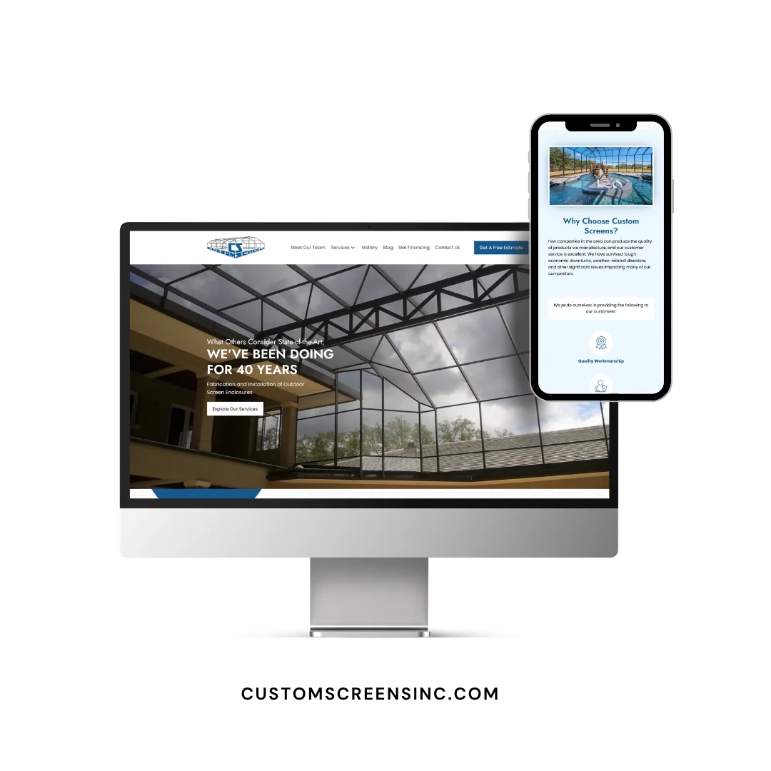 Custom Screens website mockup Custom Screens website mockup