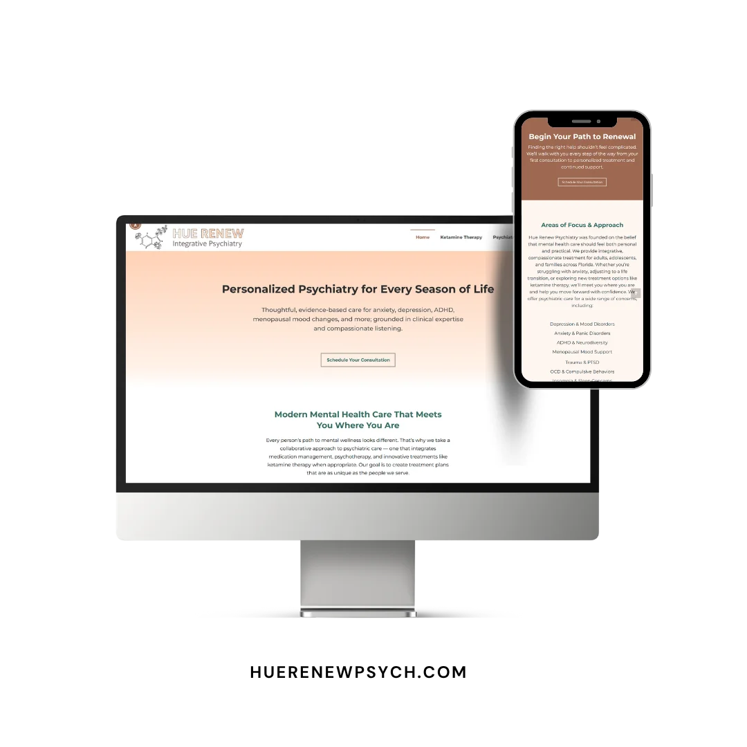 Hue Renew Psychiatry website mockup Hue Renew Psychiatry website mockup